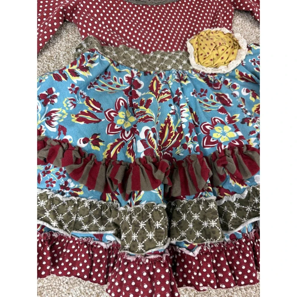 Mustard Pie Girls 3T Dress Twirl MJ Style Polka Dot Tiered Ruffle Red Blue 3
